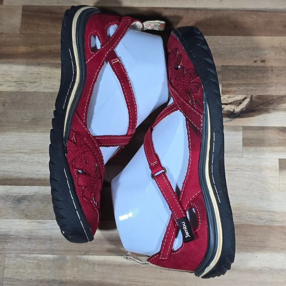 Jambu Red Floral Cutout Mary Jane Loafers - Picture 6 of 15